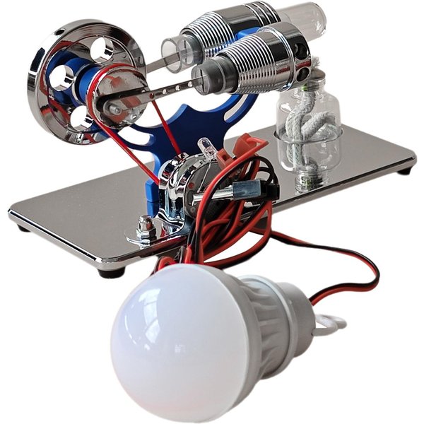 Silnik Stirlinga Na GorąCe Powietrze, Model Silnika Generatora Elektrycznego Z żAróWką Led, Projekt KołA Zamachowego Niebieski-image