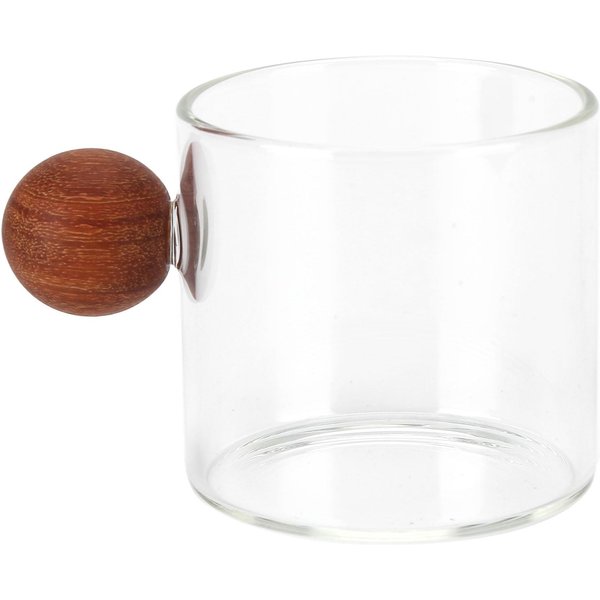 Taza De Café De Vidrio Transparente Resistente Al Calor Con Asa De Bola De Madera Para Oficina Bar FiestamarróN MarróN-image