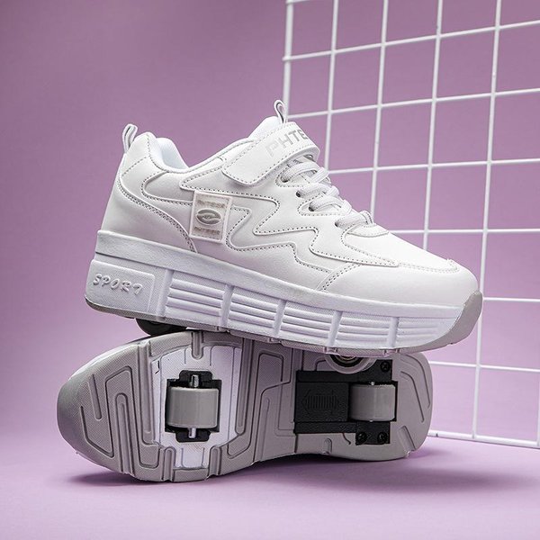 Zapatos Nuevos Para NiñOs Para Correr Zapatos Para NiñOs Con Doble Rueda Patines Para NiñAs Zapatos De Estudiante Con Ruedas Verano Cuero Malla Zapatos Deformados 42-image