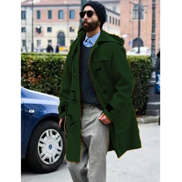 Abrigo De Lana Para Hombre Con Hebilla De Cuerno, Chaqueta Gruesa Con Capucha, Gabardina De Lana 5XL Verde-image