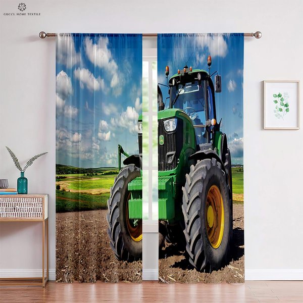 Cortinas De Ventana Con ImpresióN Realista, Tractor De ImpresióN 3D, Dormitorio, Sala De Estar, DecoracióN De Estudio, DecoracióN Del Hogar, W50Xh130(Cm)X2Pcs&Grommet Top-image