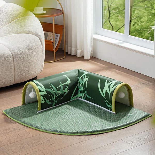 Nido De Gato En Verano Durmiendo Con Esterilla De RatáN TúNel Cerrado Desmontable Lavable Gato Se Esconde La Casa Cama Para Gato Es Universal Para Todas Las Estaciones Y667YY-XL--image