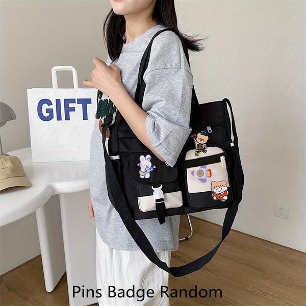 Torba Listonoszka Z Tkaniny Oxford Dla Kobiet Lekka Szkolna Torba Na Zakupy Nylonowa Torba Crossbody Na Ramię Czarny-image