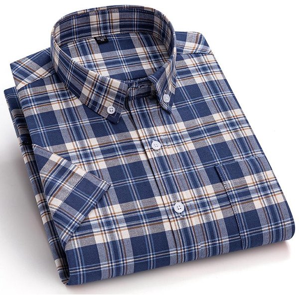 Camisas Oxford De AlgodóN 100% Puro Para Hombre Manga Corta Cuadros Suave Corte Regular Camisa De Vestir Formal Blusa Social Ropa Masculina 6XL 7XL 43 Gray-image
