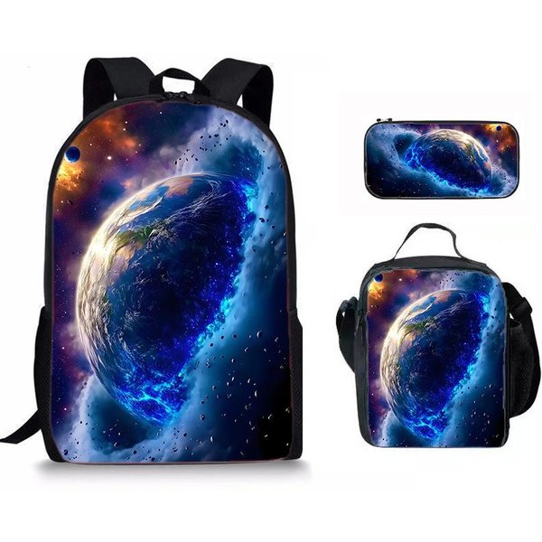 Luksusowy Nowy Dziwaczny Fajny Kosmiczny Planeta Druk 3D 3 Szt./Zestaw Uczeń Plecaki Szkolne Laptop Plecak Na Co Dzień Plecak Torba Na Lunch PióRnik-image