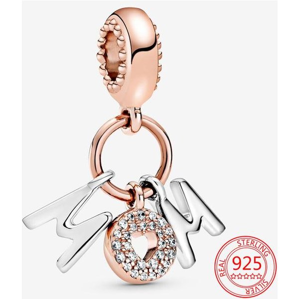 AutéNtico Charm De Plata De Ley 925 Carta De Amor Familiar Circonita Compatible Con Pulsera De Moda Original DIY Regalo JoyeríA De Plata Mujer Beige-image
