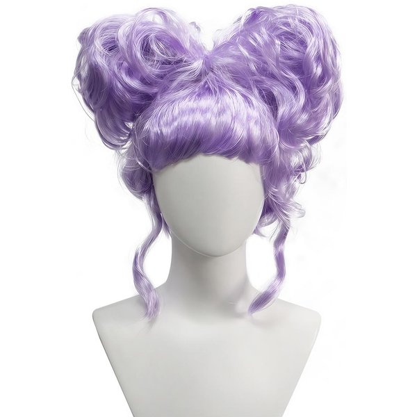 Peluca SintéTica Doble MoñO Liso Morado Claro Flequillo Mujeres Dulce Anime Fiesta De Halloween Disfraz Cosplay Pieza Para El Cabello White-image
