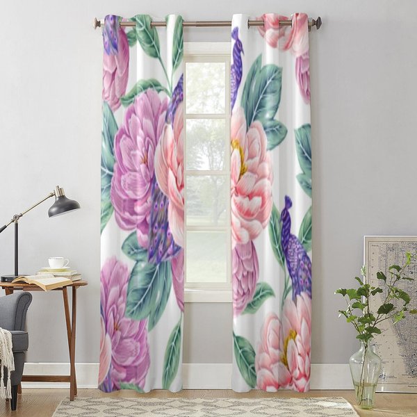 KwitnąCe Kwiaty Piwonie LiśCie Paw ZasłOny Okienne Do Salonu Kuchni Nowoczesne ZasłOny Dekoracja Domu ŻAluzje Draperie 135W X 60H(Cm) X1 Gray-image