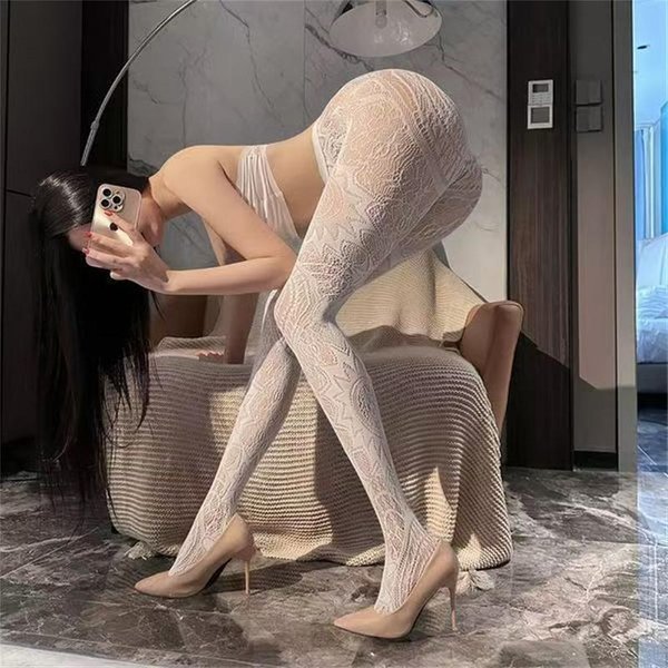 Czarne Kwiatowe Lolita Damskie Skarpety Klasyczne Koronkowe Siatkowe PońCzochy Z DołEm Rajstopy Puste Lolita Retro Kwiatowe Wiklinowe PońCzochy Rajstopy One Size Beige-image