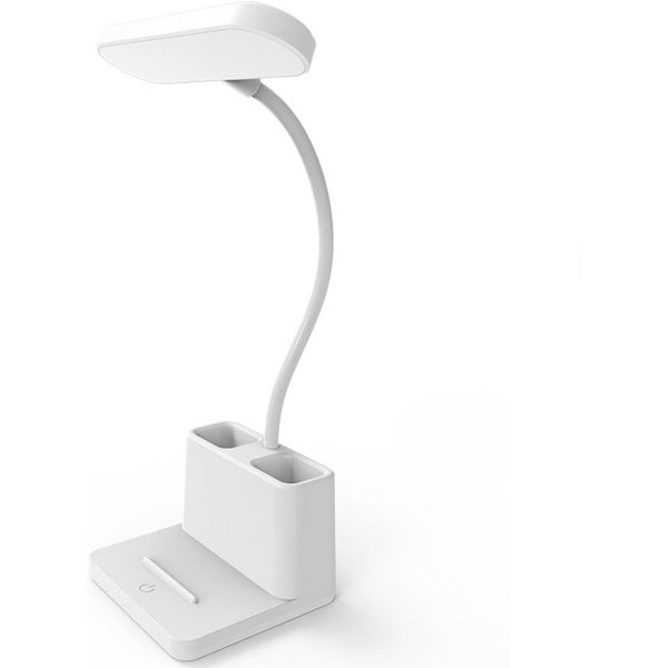 LáMpara De Escritorio Con PortaláPices Cuello De Cisne Ajustable LáMpara De Lectura Con 3 Modos De Luz LED Recargable Blanco-image