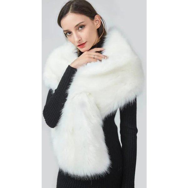 Kobiety Bolero Szal śLubny Faux Fur Wrap Peleryna śLubna Zimowa Kość SłOniowa Suknie Wieczorowe Szal Ze Sztucznego Futra Futrzana Peleryna White-image