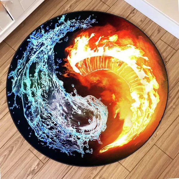 Woda Ogień Tai Chi Diagram OkrąGłY Dywan AntypośLizgowy Odporny Na ZużYcie OkrąGłY Dywan Do Salonu Sypialni MięKka Mata PodłOgowa WystróJ Domu 80X80Cm-image