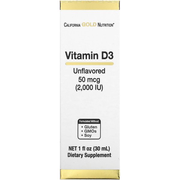 California Gold Nutrition, Vitamina D3, Sin Sabor, 2,000 Ui, 1 Fl Oz (30 Ml)-image