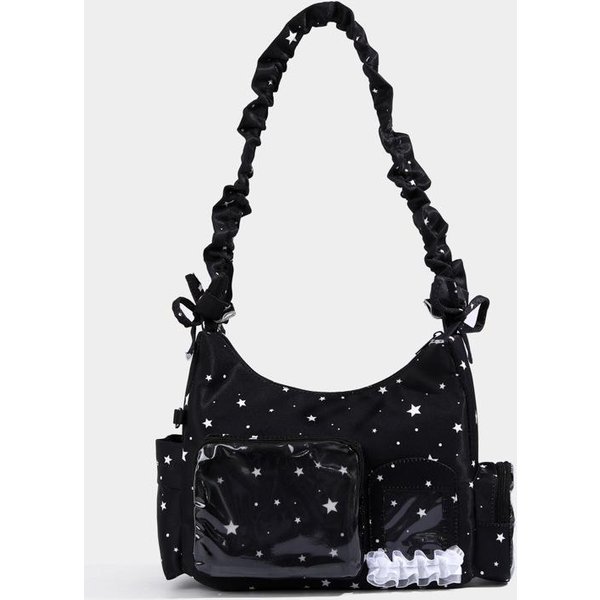 Koronkowa Torba Crossbody Na Ramię Z Nadrukiem Gwiazd Dla Kobiet, DużA Pojemność, Wielokieszeniowa, Torba Ita, Plisowany Pasek, Torebka Czarny-image