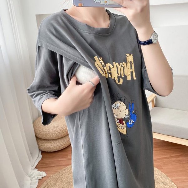 Modny Letni Top Do Karmienia Piersią – LuźNy T-Shirt Z KróTkim RęKawem Dla Modnych Mam, Idealny Do Karmienia Piersią I Stylowych Wyjść Xxxl Black-image