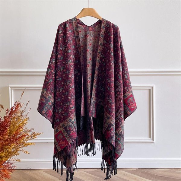 Luksusowy Kaszmirowy Damski Szalik Kwiatowy Zimowy CiepłY Szal I Chusta Bandana Pashmina Damska Foulard Kwadratowy Gruby Koc Poncho 130X150Cm Gray-image