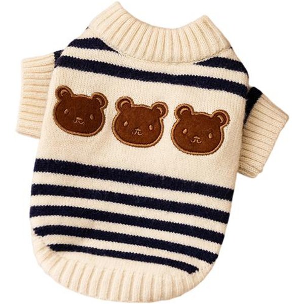 Psy Pasiasty Sweter WzóR SłOdkiego Misia Dzianinowy Pulower RozciąGliwy CiepłY Zimowy Ubranka Dla SzczeniąT Dla MałYch PsóW KotóW Buldog Francuski Chihuahua M Niebieski-image