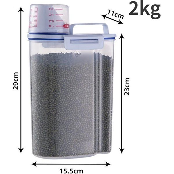 1.5Kg/2Kg Karma Dla PsóW I KotóW Wiadro Plastikowy Zbiornik Do Przechowywania Z Miarką Pojemnik Odporny Na Wilgoć Uszczelniony SłOik ArtykułY Dla ZwierząT Akcesoria 2KG-image