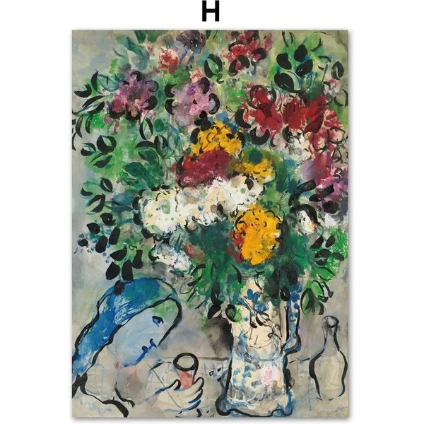 Marc Chagall Surrealizm Abstrakcyjny Kochanek Tancerz Kwiat Nordic Plakat Sztuka ŚCienna Wydruk PłóTno Malarstwo Obrazy Do Wystroju Salonu 50X80Cm No Framed-image