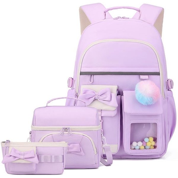 3 Piezas/Set Mochila Escolar Para NiñAs Primaria Secundaria Bolsas Mochila Para Libros Bolsa De Almuerzo Estuche Set Mochila Para NiñOs Con Muchos Bolsillos-image