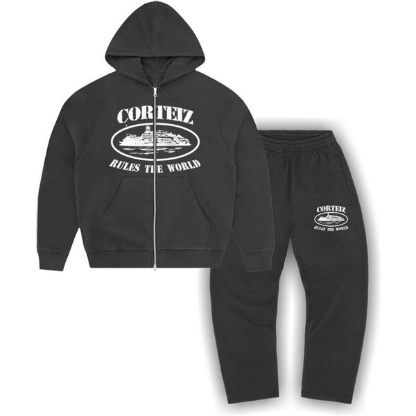 Conjunto De Sudadera Con Capucha Devil Smash Street Moda Europea Y Americana Holgada Felpa Con Cremallera Sudadera Pantalones Planos XL Gray-image