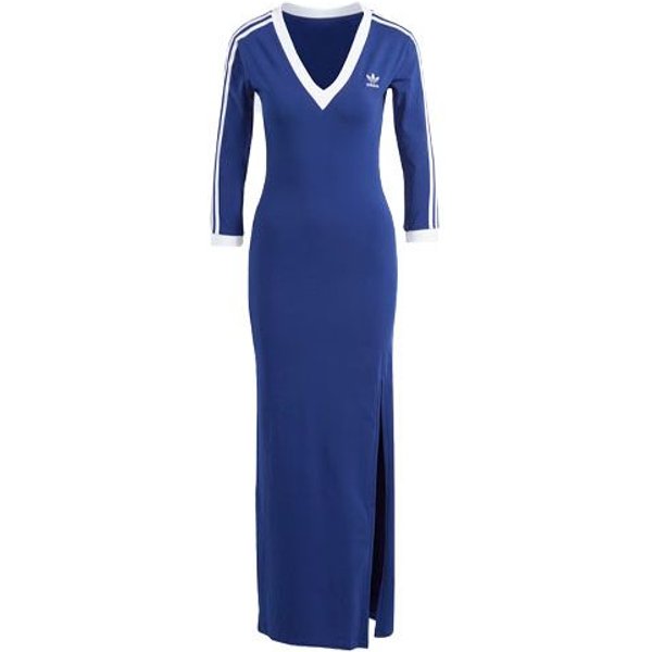 Vestido Maxi Adidas Originals Adicolor Classics 3-Rayas Con Cuello En V Y Mangas Medias Vestido De Mujer Marino IP2987 S-image