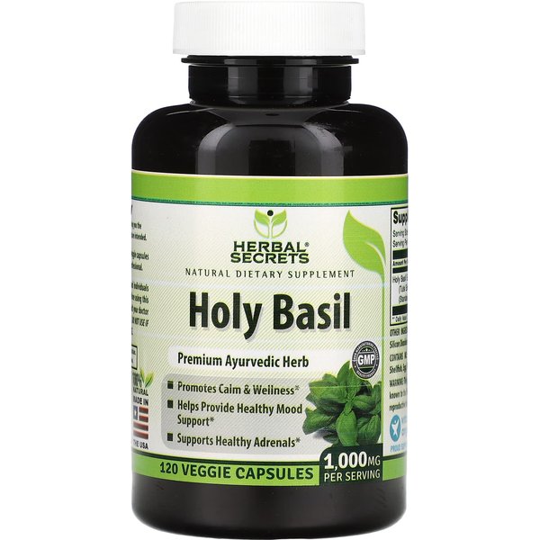 Secretos Herbales, Albahaca Sagrada, 1,000Mg, 120 CáPsulas Vegetales (500 Mg Por CáPsula)-image