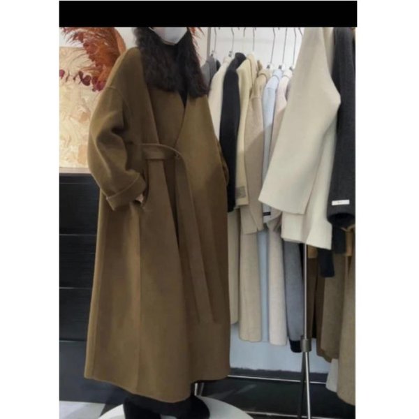 Nowy PłAszcz WełNiany Na Jesień I Zimę, Dwustronny, DłUgi, LuźNy, Swobodny, WełNiany PłAszcz W Stylu KoreańSkim M Beige-image