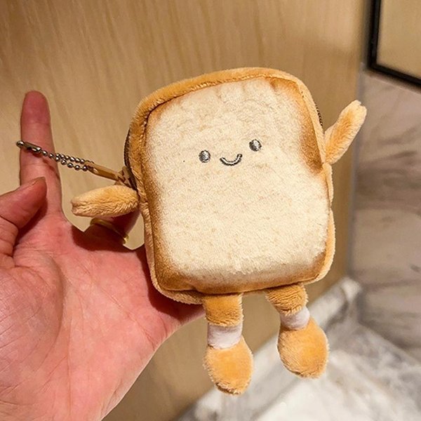 Monedero De Peluche Con Forma De Pan Tostado, Adorable Minimoneda, PortáTil, De Peluche, Para Guardar Auriculares, Llavero, Billetera, Colgante, Regalo Para NiñAs, Juguetes Amarillo-image