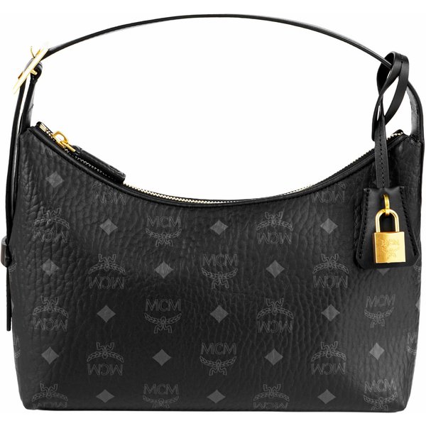 MCM Aren Monograma Visetos Candado Dorado Colgante Bolso De Hombro Hobo De Moda Lona Recubierta Bolsos PequeñOs Para Mujer Negro MWHESTA01BK001 Basic Set (Bag+Dust Bag) Black-image