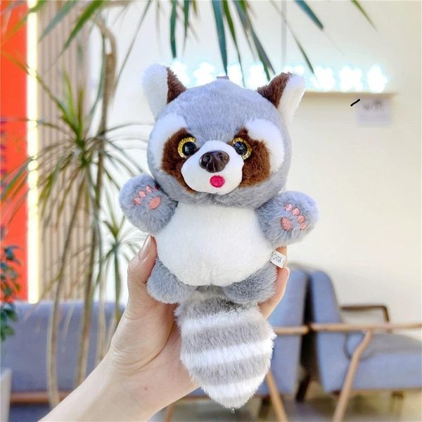 Juguetes De Peluche Lindos De Panda Rojo De Dibujos Animados Colgante MuñEco PequeñO De Mapache Llavero MuñEco Mapache De Parque De Juegos Peluche Mochila DecoracióN Regalos NiñOs Gray-image