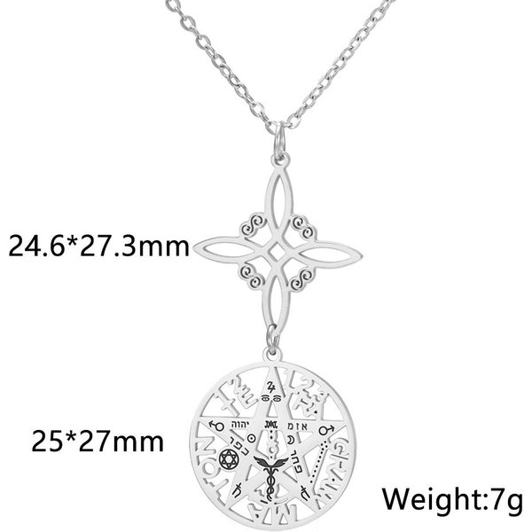 WęZeł WiedźMy Pentagram Tetragrammaton Naszyjnik Stal Nierdzewna PodwóJna Ochrona BiżUteria 45Cm White-image