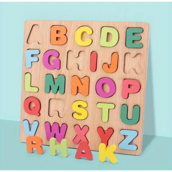 Rompecabezas De Madera Con NúMeros Del Alfabeto Colorido Para NiñOs, Juego Inteligente A Juego, Juguetes Educativos Para Edades Tempranas Brown-image