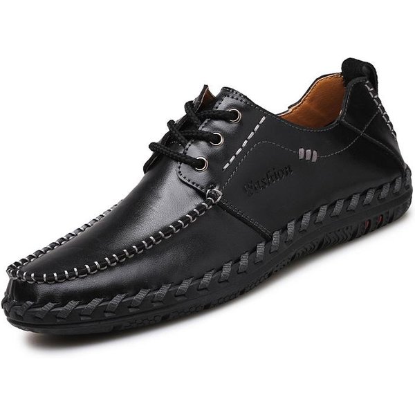 Zapatos De Talla Grande Para Hombre Zapatos Marea Primaveral Hechos A Mano Cuero Genuino Zapatos Casuales Para Hombre Zapatos BritáNicos Slip-On Zapatos De Cuero VersáTiles Para Hombre 45 Black-image