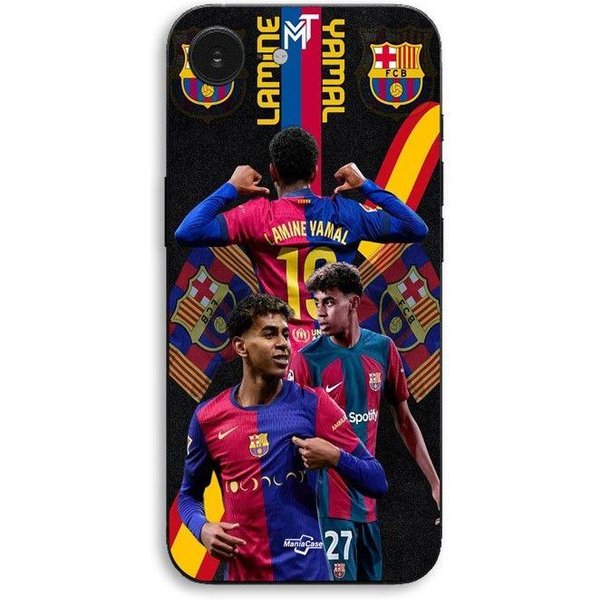 Coque De TéLéPhone - Maniacase - Iphone 16E - Silicone Tpu - Noir - Fc Barcelone Wallpaper Negro-image