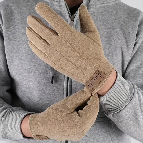 Guantes TéRmicos De Invierno Para Hombre Para Clima FríO Con Forro Polar Guantes De Dedo Completo Para Ciclismo, Viajes Al Aire Libre Y Uso Diario Guantes De Estilo Casual-image
