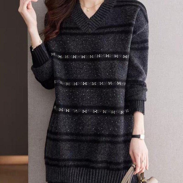 SuéTer Grande Mediano Y Largo Para Mujer OtoñO E Invierno Nuevo Estilo Perezoso Con SuéTer De Punto Grueso Top Holgado 2XL-image