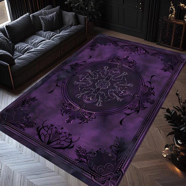 Fioletowy Gotycki Dywan, Ciemny Elegancki Barokowy Dywan, Ozdobny ŚRedniowieczny WzóR Mandali, Dekoracja Salonu W Stylu Vintage 80X160Cm(31X62In)-image