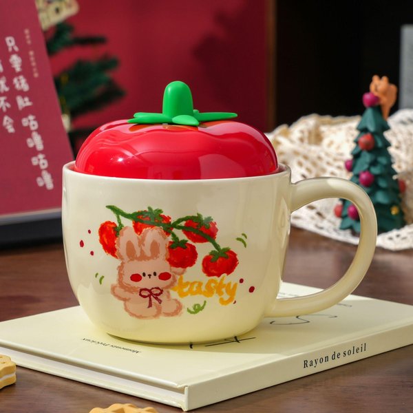 Taza De CeráMica NavideñA De Manzana Linda Taza De Agua De Regalo Para Mejor Amiga Con Tapa Taza Taza De CeráMica NavideñA 420Ml-image