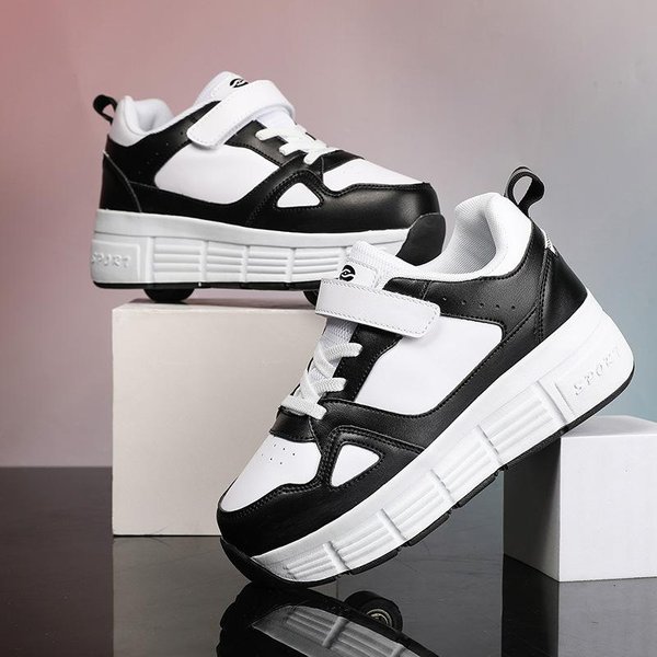 Nuevos Zapatos Runaway Zapatos De Polea De Doble Rueda Zapatos Para NiñOs Zapatos Para NiñOs Con Ruedas Zapatos De Patinaje Para NiñAs 31 White-image