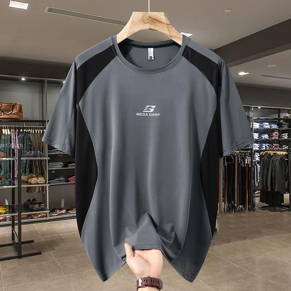 Talla Grande 4XL-13XL Camiseta Oversize Para Hombre Tops De Verano Negro Manga Corta 6Xl(95Kg-110Kg) Gris-image