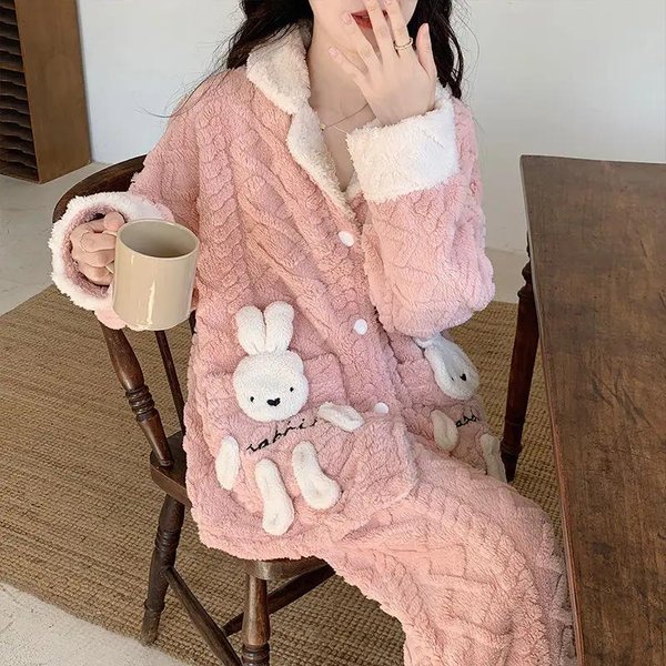 Pijama De Forro Polar Coral Para Mujer Conjunto De Ropa Para El Hogar Grueso Y Felpa Para Mujer Ropa Para El Hogar Linda Para NiñAs Conjunto De Pijama De OtoñO E Invierno 2XL Color Rosa-image