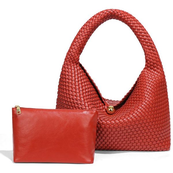 Bolso De Mujer Tejido A Mano Con Bolitas Doradas, Moderno Y De Nicho, Bolso De Hombro ÚNico, Bolso De Mano De Gran Capacidad-image