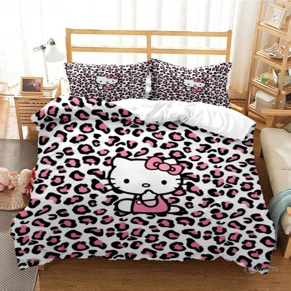 Hello Kitty Dibujos Animados Lindo EdredóN Funda NóRdica Juegos De Cama Suave Funda De EdredóN Fundas De Almohada TamañO Individual/Doble/Queen/King EU Single 135X200Cm-image