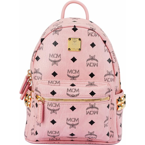 MCM Stark Monograma CláSico Estampado Doble Cara Tachonado Lona Recubierta Y Cuero Mini Mochila Mochila Mujer Rosa MMKEAVE16PZ001 Basic Set (Bag+Dust Bag)-image