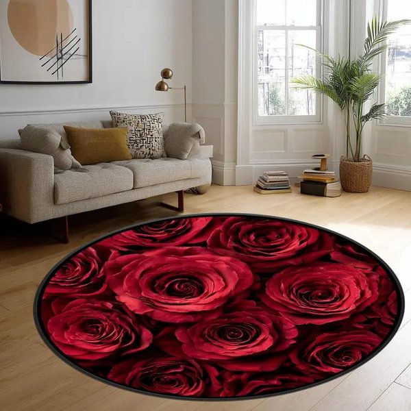 OkrąGłY Granatowy Kwiecisty Dywanik Vintage RóżE ZłOta KrawęDź Dywan Do Salonu Sypialni WystróJ Cottagecore Boho OkrąGłA Mata PodłOgowa 40X40Cm-image