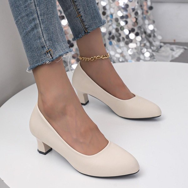 Buty Damskie CzółEnka ŚRedni Obcas Nude Seksowne Szpiczasty Nosek Wysokie Obcasy Buty ŚLubne Moda Eleganckie CzółEnka Dla Kobiet 39 Gray-image