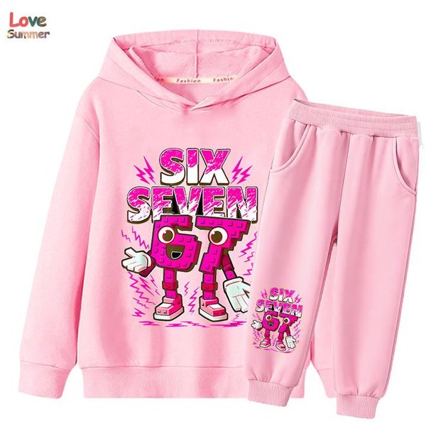 67 Six Seven Sudadera PantalóN 2 Piezas NiñOs NiñAs Italian Brainrot NiñO NiñA Sudadera 2 Piezas Traje Sudadera Con Capucha Bebé CháNdal Casual 130CM-image