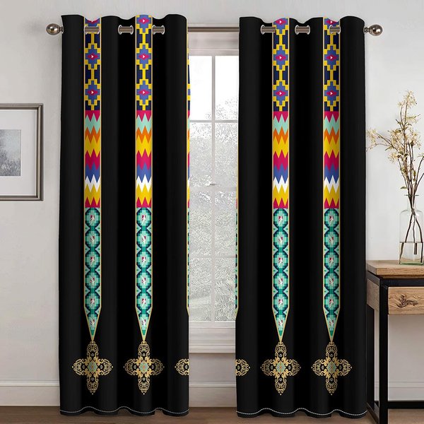 Juego De 2 Cortinas Tradicionales EtíOpes Y Eritreas Para Sala De Estar DiseñO Tilet Tela De PoliéSter De Alta Calidad Cortinas W60H60(Cm)X2Pcs&Grommet Top-image