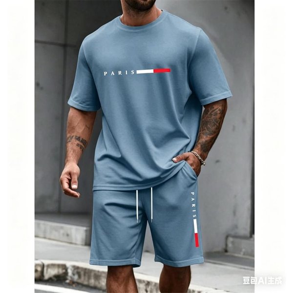 MęSki Zestaw Street Casual Zestaw MęSkiej Koszulki Z KróTkim RęKawem I Szortami Z Nadrukiem Paisley Wygodny I OddychająCy Zestaw DwuczęśCiowy 4XL Gray-image